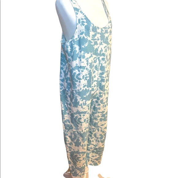 COLSIE Fleece Tie Dye Turquoise & White Pull On Lounge Jumpsuit. Size S - Picture 8 of 11